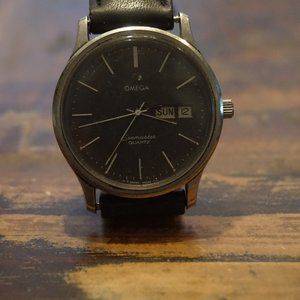 Rare Vintage Black Dial Day Date Omega Seamaster Qrtz 1345